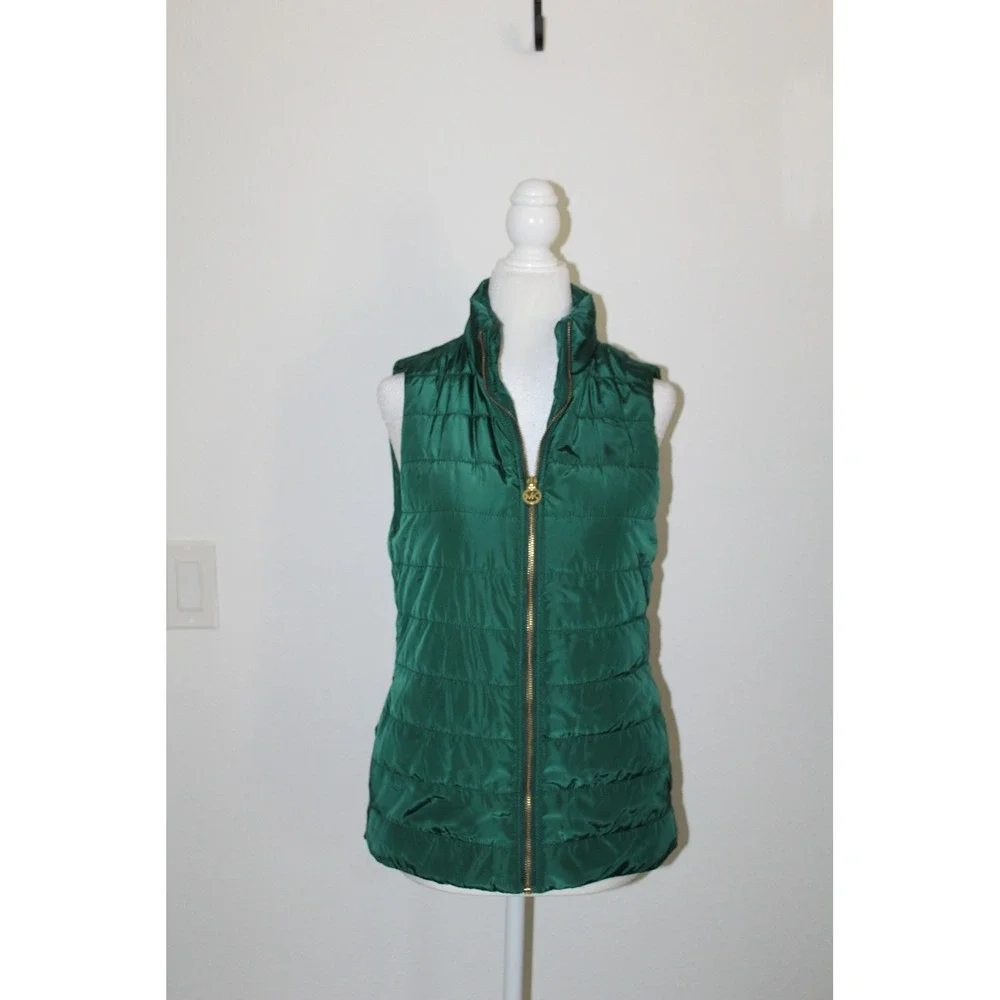Michael Kors Women's Emerald Green Quilted Puffer Vest Gold Hardware XS Preppy